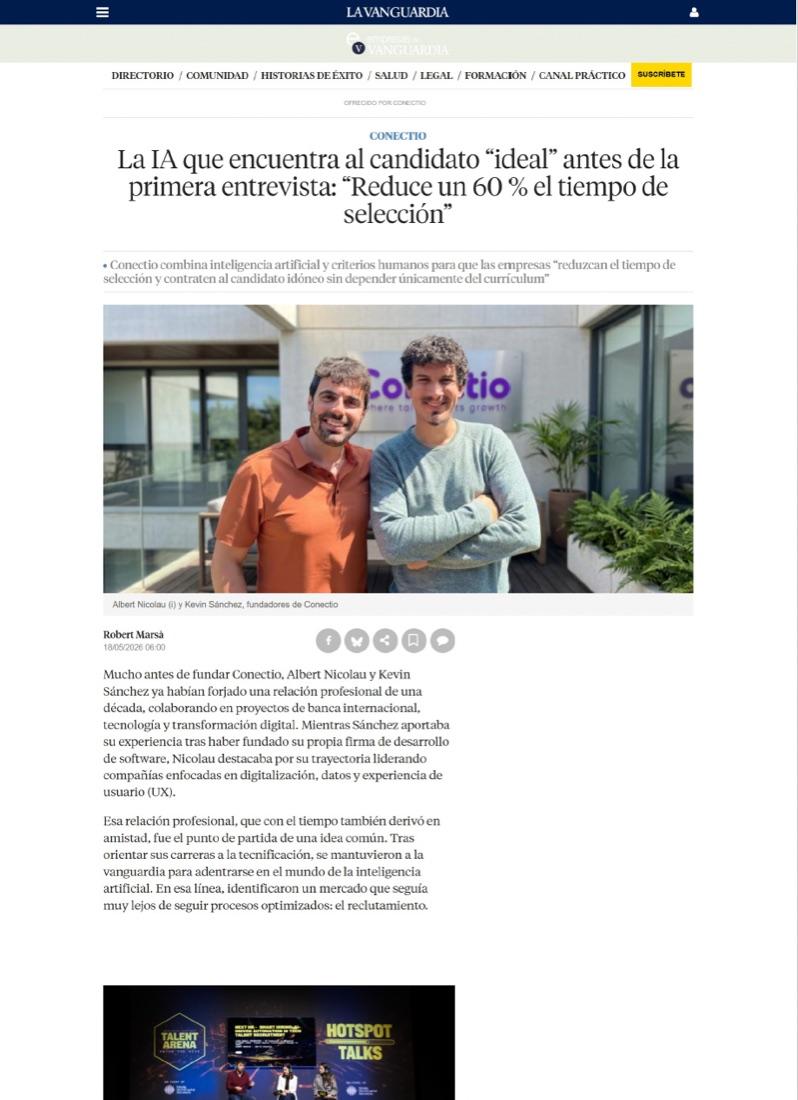 La Vanguardia article about Conectio and its founders