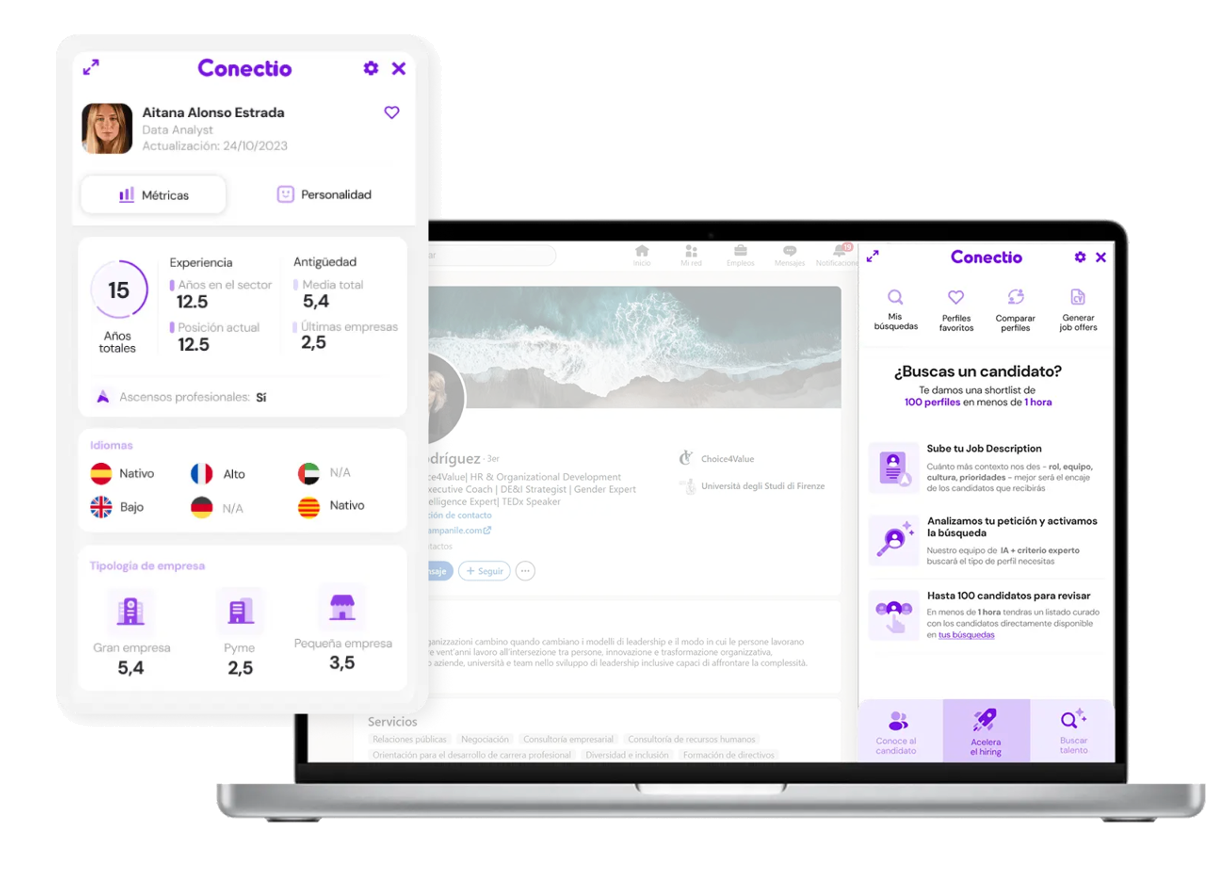 Conectio Compass: fitxa del candidat i assistent de cerca sobre LinkedIn